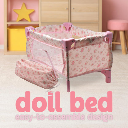 Baby Doll Stroller Bed and Seat Nursery Playset, Baby Doll Accessories Set High Chair Diaper Bag Role Play Deluxe Baby Doll Floral Set