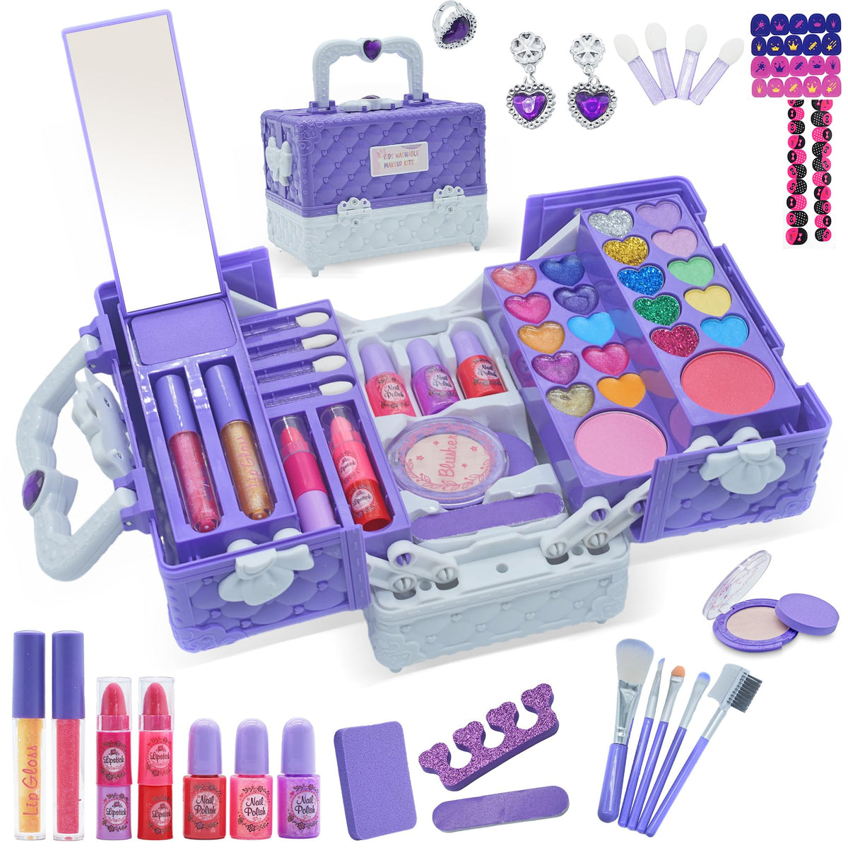 52 PCS Kids Makeup Kit, Safe and Washable Makeup for Kids Princess Toys