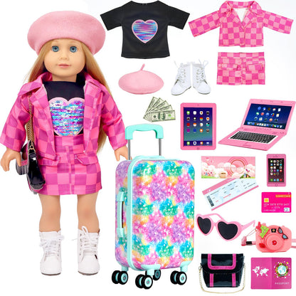 American 18 Inch Doll Suitcase Accessories Clothes Outfit with Makeup Set
