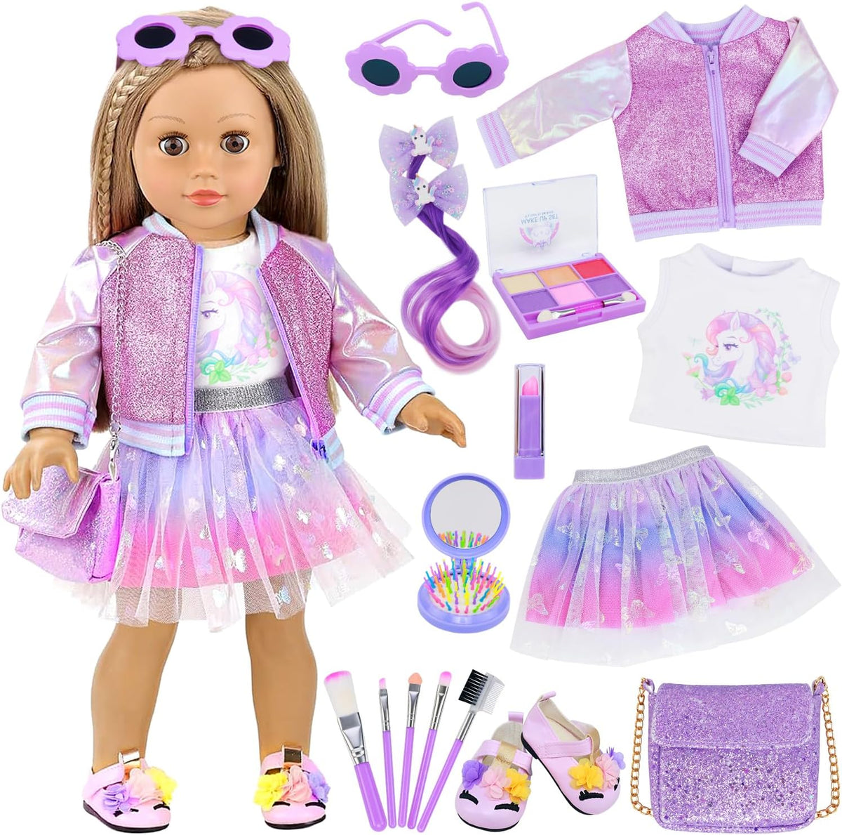 UNICORN ELEMENT American 18 Inch Doll Clothes & Makeup Accessories