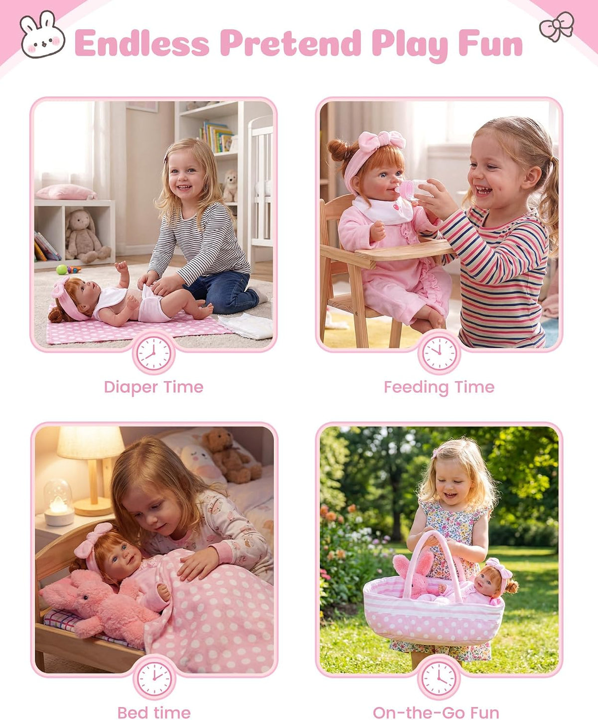 BABESIDE 8PCS Baby Doll Accessories Set with Bassinet for 17-22 Inch Dolls