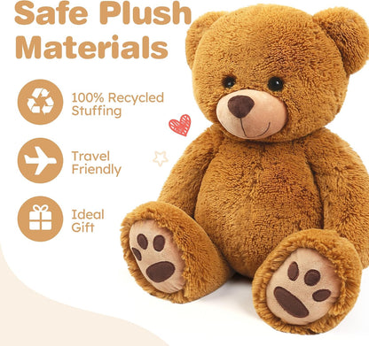 LotFancy Teddy Bear Stuffed Animals, 20 inch Soft Plush Toy, Brown