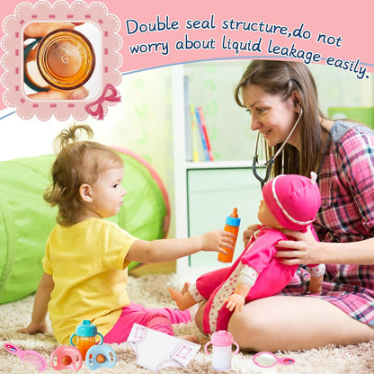 17 Pcs Baby Doll Accessories Magic Bottle set,Pretend Play Feeding Toy