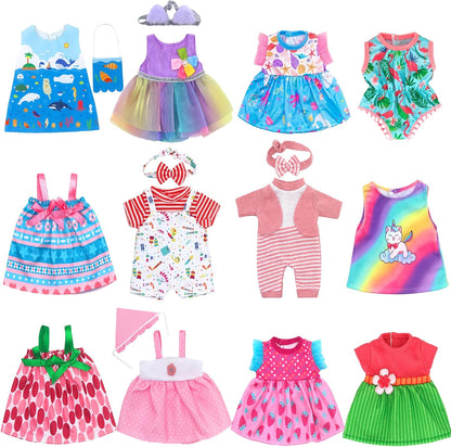 ebuddy 12 Sets Alive Baby Doll Clothes & Accessories Set for 10-12 Inch Dolls, 9 Dresses, 1 Swimsuit, 2 Outfits with Headbands & Bag - Mix and Match Outfits for Kids (No Doll)
