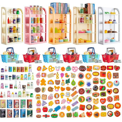 50 Pcs Miniature Food Drink Bottles Soda Pop Cans Pretend Play Kitchen Game Party Accessories Toys Hamburg Cake Ice Cream for 1/12 Doll House (25Food+25Drink)