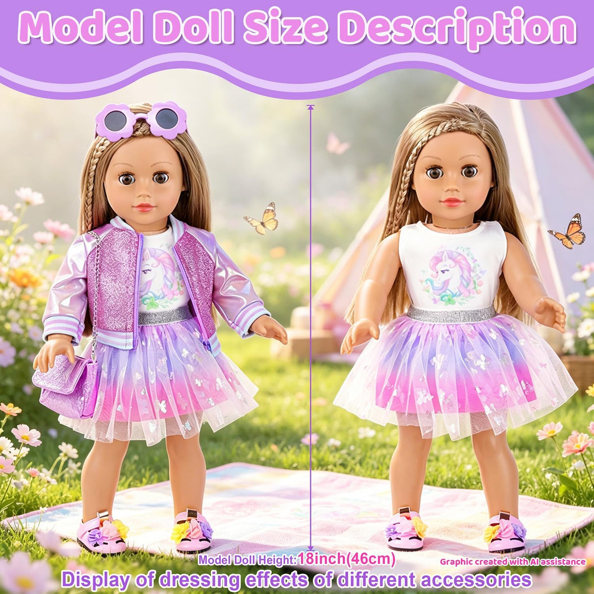 UNICORN ELEMENT American 18 Inch Doll Clothes & Makeup Accessories