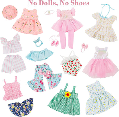 18 Pcs 18 Inch Doll Clothes & Accessories, 10 Complete Outfit Sets for American 18 Inch Dolls, Ballet Dresses, Swimsuit, Pajamas, Hat & Headbands, Dress Up Gift for Girls (No Doll, No Shoes)
