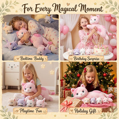 gnomantic Cat Stuffed Animals with Babies Inside, Mommy Toy for Kids