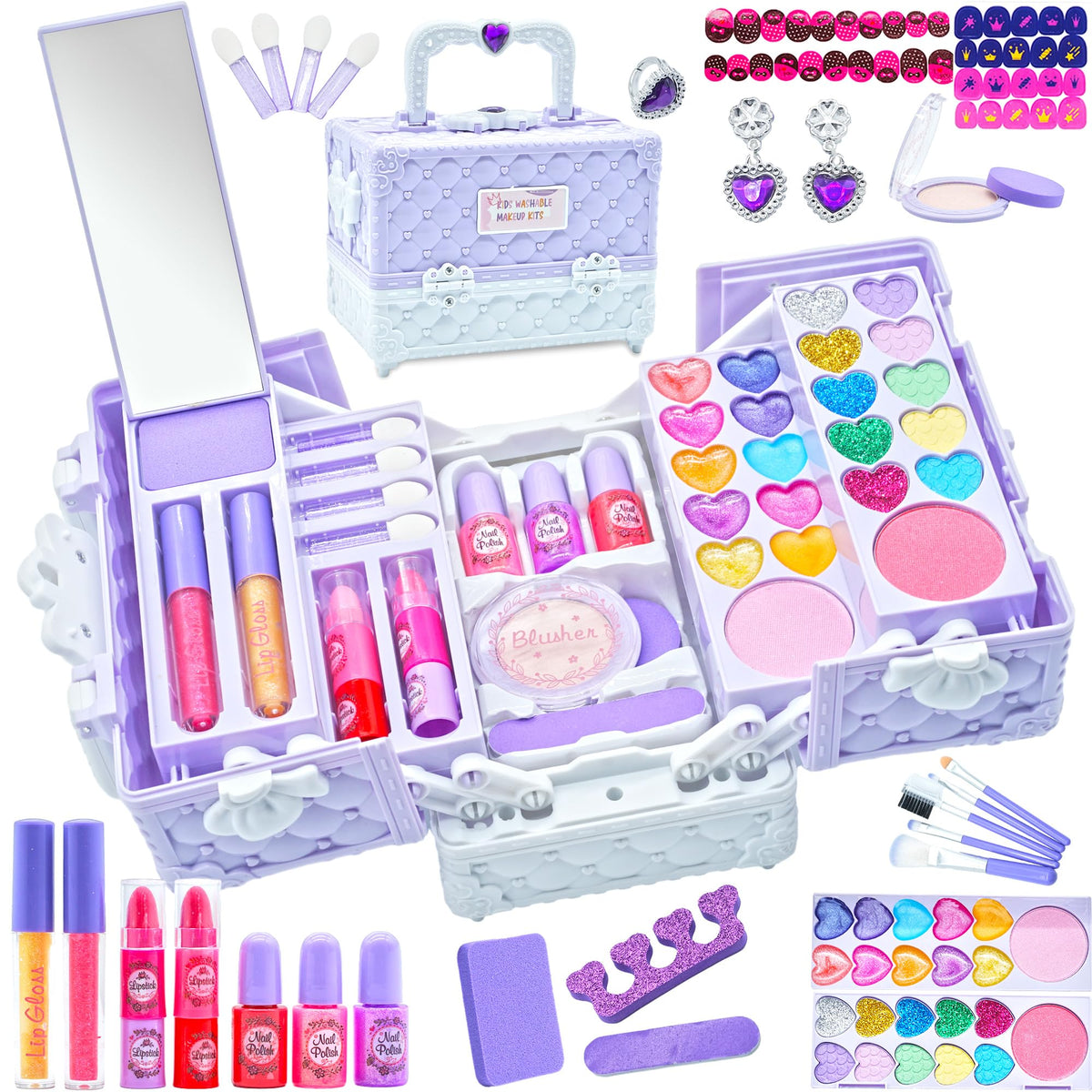 52 PCS Kids Makeup Kit, Safe and Washable Makeup for Kids Princess Toys