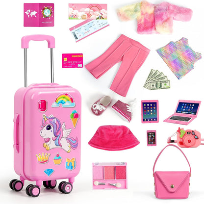 WONDOLL American 18 Inch Doll Clothes and Accessories, Suitcase Outfit Set