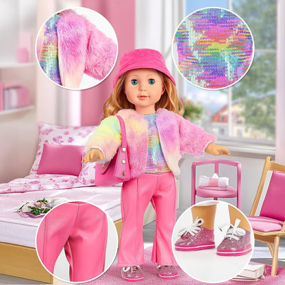 WONDOLL American 18 Inch Doll Clothes and Accessories, Suitcase Outfit Set