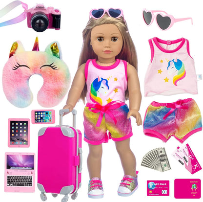XFEYUE 23 Pcs American 18" Doll Clothes and Accessories Travel Set（No Doll