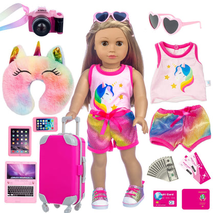 XFEYUE 23 Pcs American 18" Doll Clothes and Accessories Travel Set（No Doll