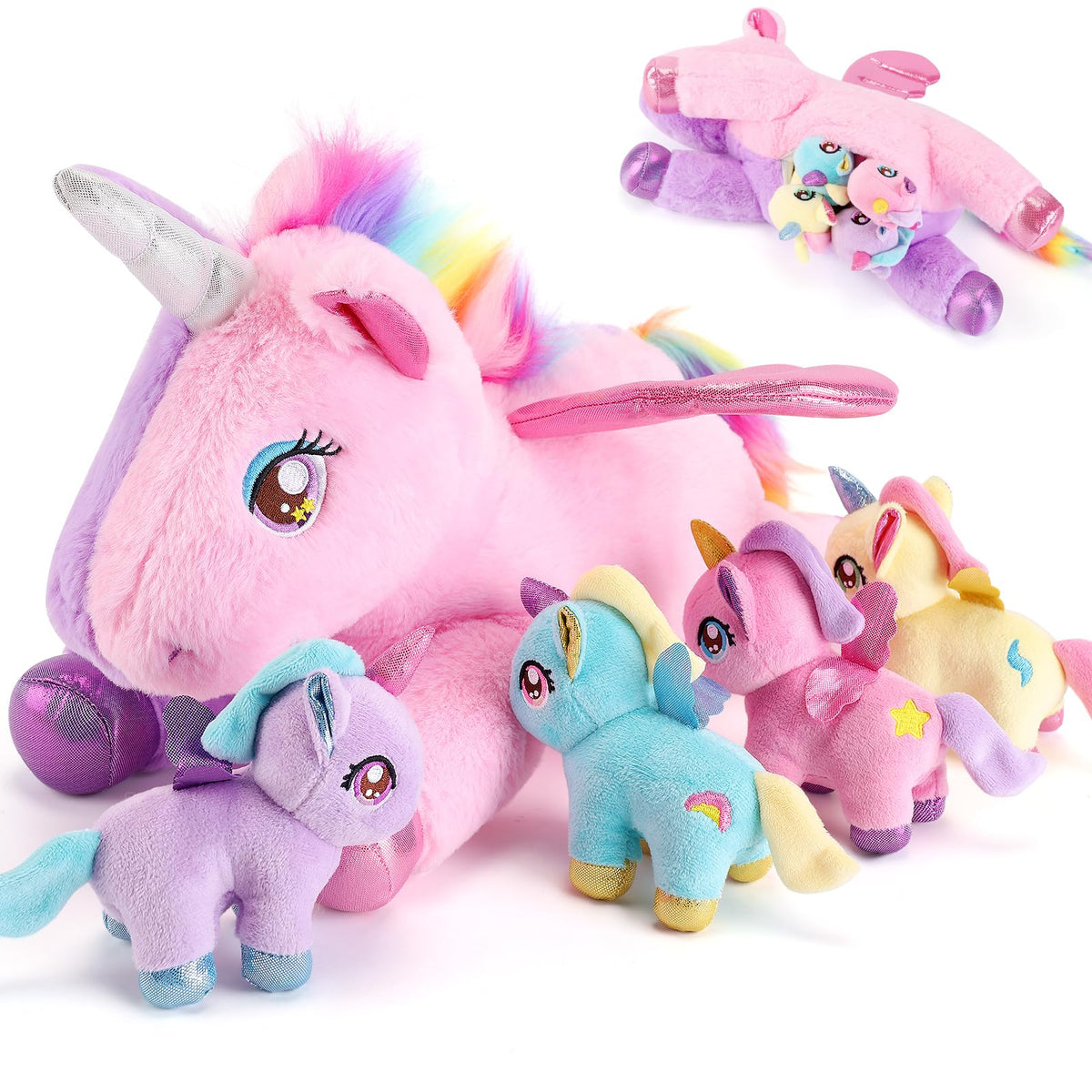 gnomantic Cat Stuffed Animals with Babies Inside, Mommy Toy for Kids