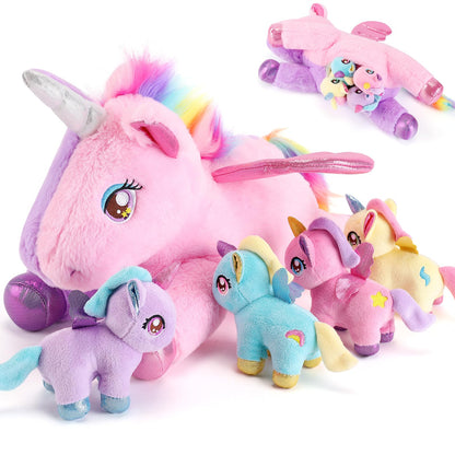 gnomantic Cat Stuffed Animals with Babies Inside, Mommy Toy for Kids