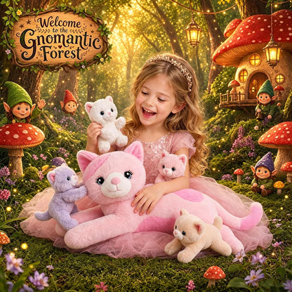 gnomantic Cat Stuffed Animals with Babies Inside, Mommy Toy for Kids