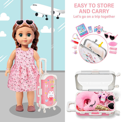 ZJYY 28 Pcs Doll Suitcase Travel Sets, 18 inch Doll Clothes and Accessories