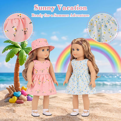 18 Pcs 18 Inch Doll Clothes & Accessories, 10 Complete Outfit Sets for American 18 Inch Dolls, Ballet Dresses, Swimsuit, Pajamas, Hat & Headbands, Dress Up Gift for Girls (No Doll, No Shoes)