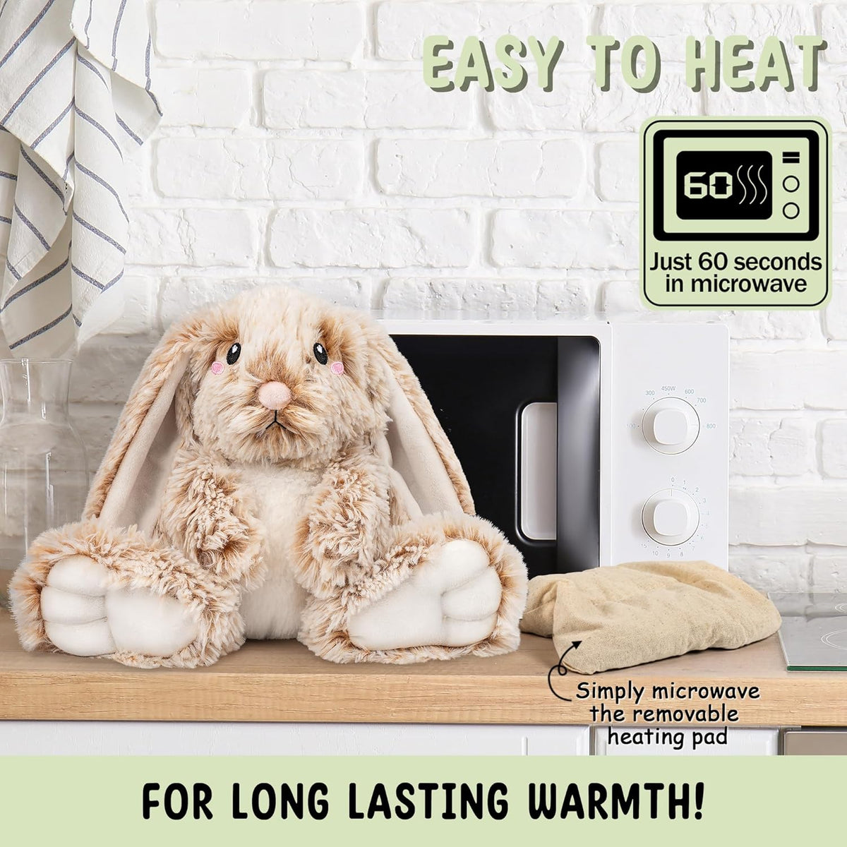 Bunny Microwavable & Weighted Stuffed Animals - 1.5 Lbs Unscented Heating Pad for Period Cramps Pain Relief and Anxiety, Cute Bunny Plush Toys Gifts for Women Girls Adults and Kids by Happy Fuel