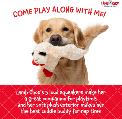 Multipet Lamb Chop Dog Plush Toy 10", Cream, 5 Squeakers