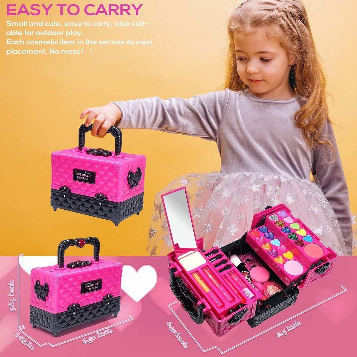 52 PCS Kids Makeup Kit, Safe and Washable Makeup for Kids Princess Toys