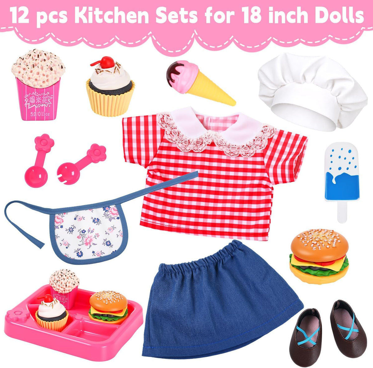 Ecore Fun American 18 Inch Chef Doll Clothes & Play Food Accessories Set
