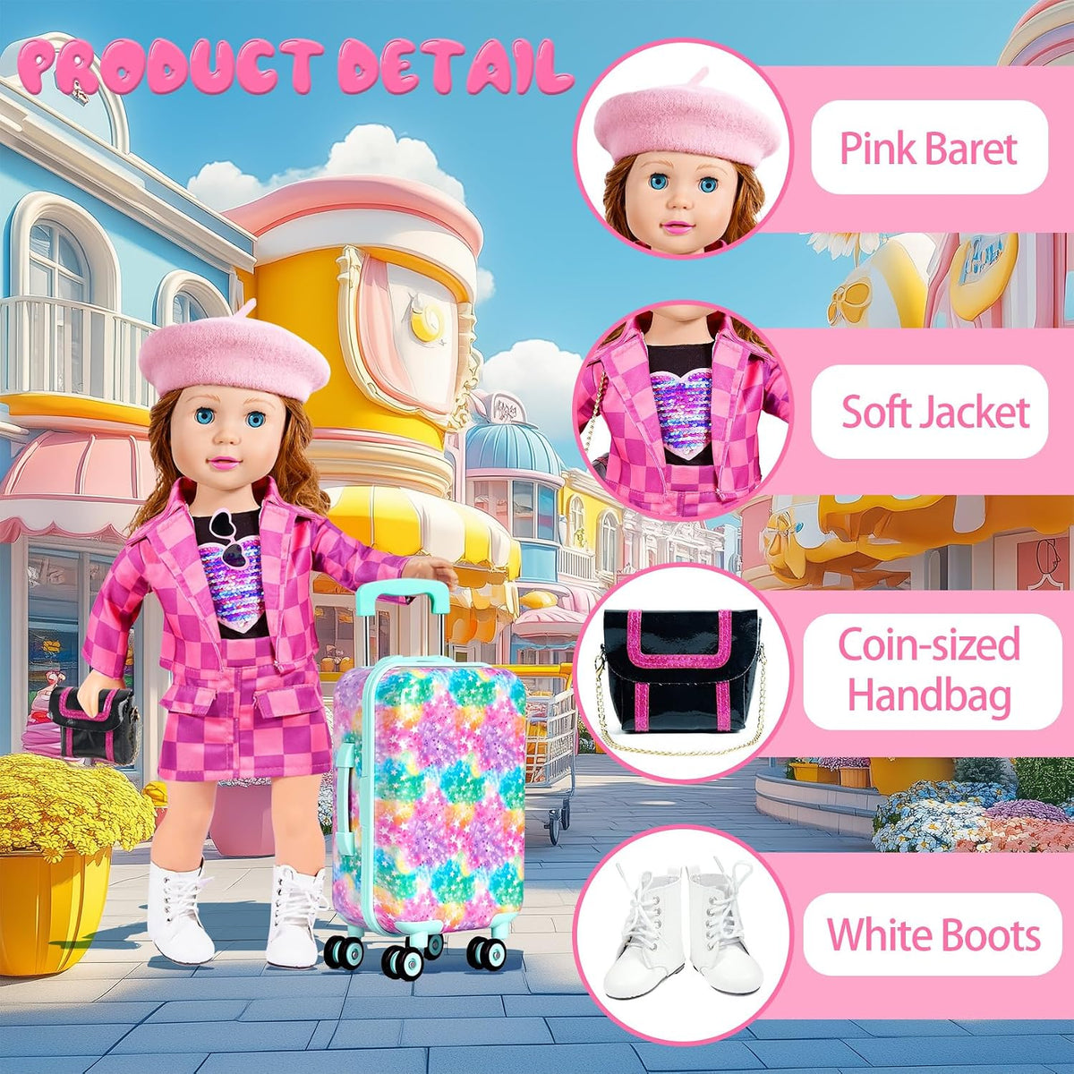 ARTST American 18 Inch Doll Suitcase Accessories and Clothes Outfit Set