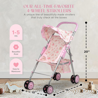 Baby Doll Stroller Bed and Seat Nursery Playset, Baby Doll Accessories Set High Chair Diaper Bag Role Play Deluxe Baby Doll Floral Set