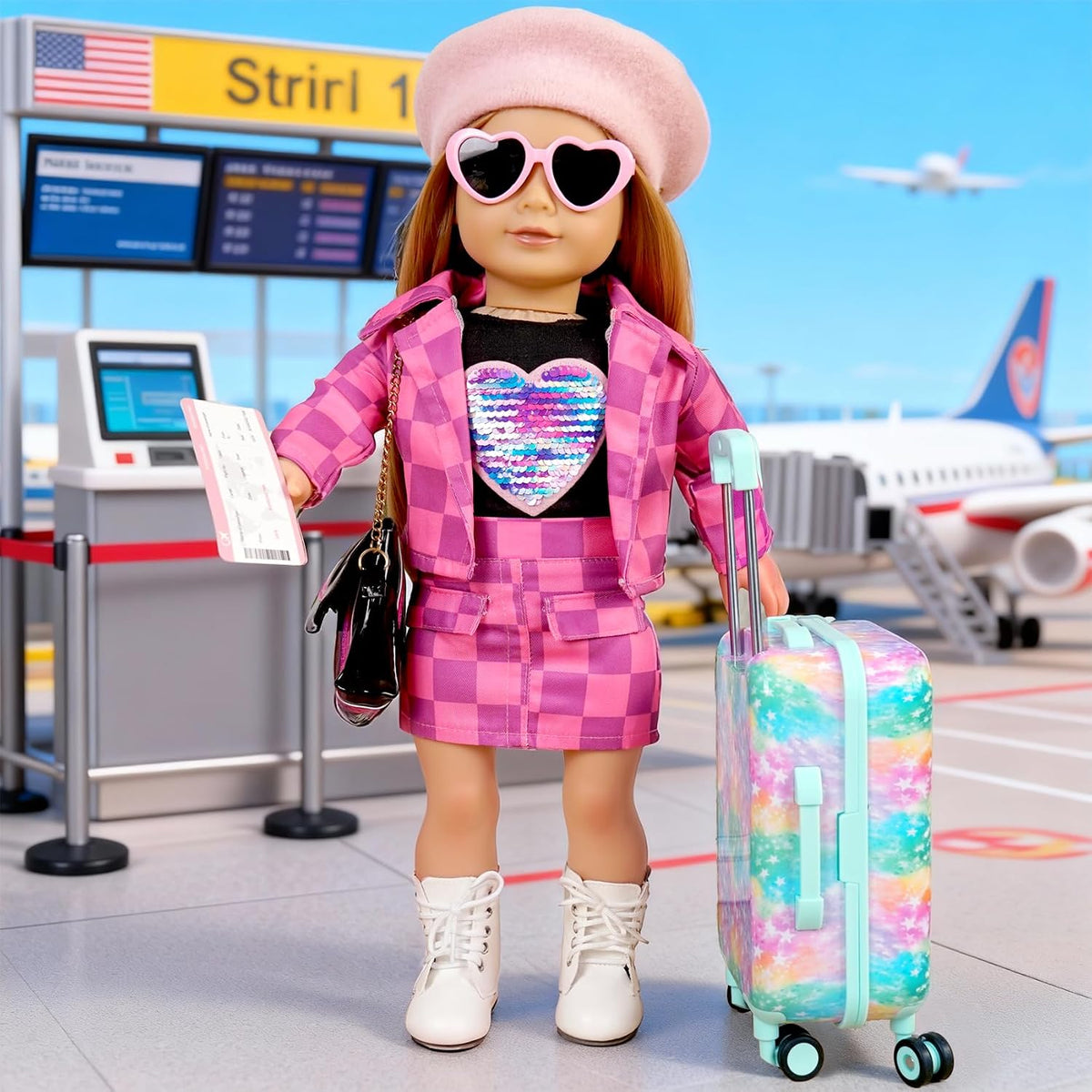 ARTST American 18 Inch Doll Suitcase Accessories and Clothes Outfit Set