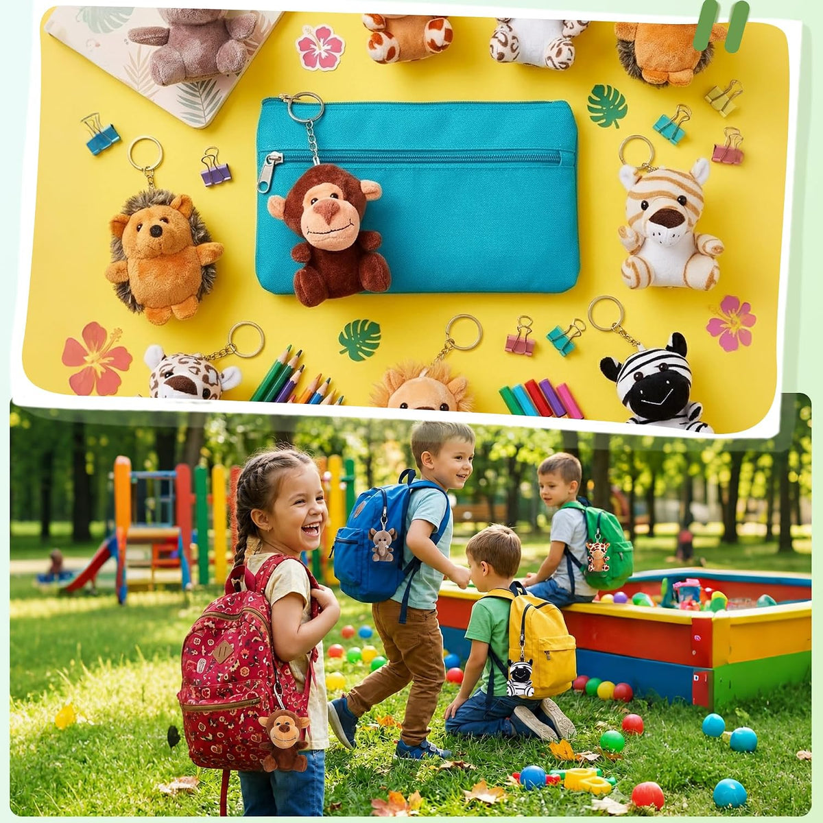 Mini Stuffed Animals Bulk, 12 Pack 5-Inch Plush Keychain Toys for Kids