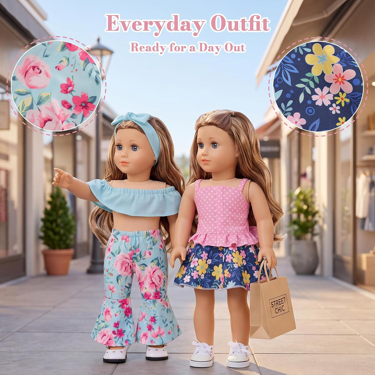 18 Pcs 18 Inch Doll Clothes & Accessories, 10 Complete Outfit Sets for American 18 Inch Dolls, Ballet Dresses, Swimsuit, Pajamas, Hat & Headbands, Dress Up Gift for Girls (No Doll, No Shoes)