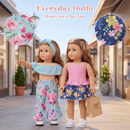 18 Pcs 18 Inch Doll Clothes & Accessories, 10 Complete Outfit Sets for American 18 Inch Dolls, Ballet Dresses, Swimsuit, Pajamas, Hat & Headbands, Dress Up Gift for Girls (No Doll, No Shoes)