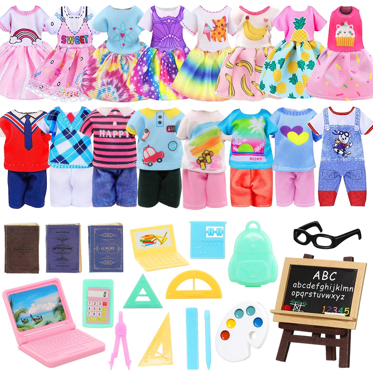 30 PCS Mini 6 Inch Doll Clothes and Accessories for 5.3-6 Inch Dolls