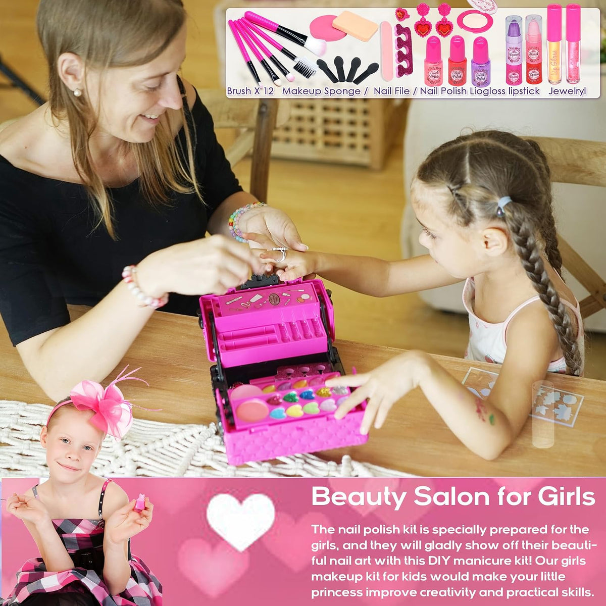 52 PCS Kids Makeup Kit, Safe and Washable Makeup for Kids Princess Toys