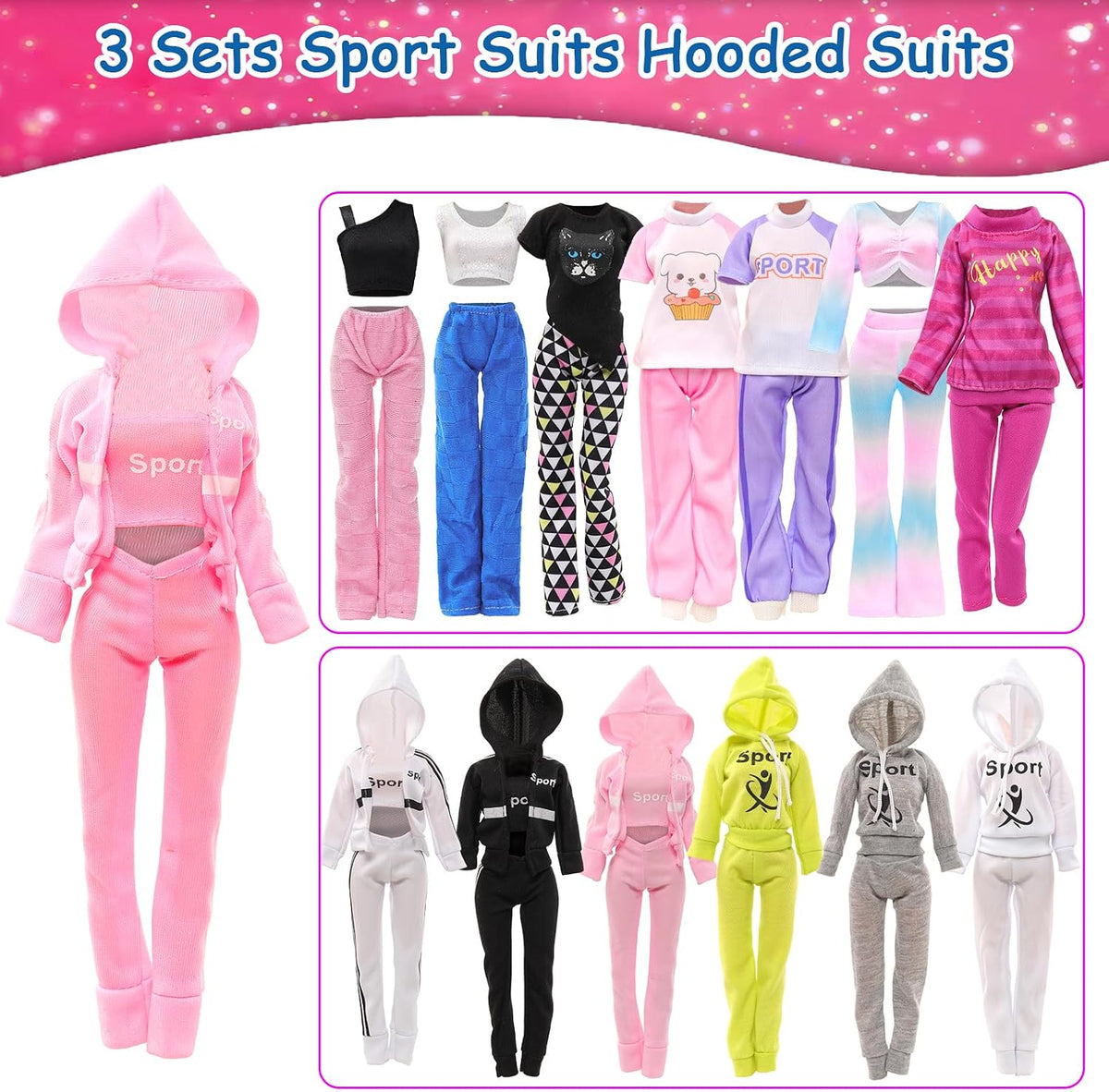 10 Sets Doll Clothes Hooded Sports Suit Tops and Pants for 11.5 inch Dolls