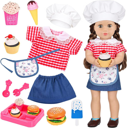 Ecore Fun American 18 Inch Chef Doll Clothes & Play Food Accessories Set