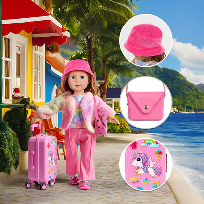 WONDOLL American 18 Inch Doll Clothes and Accessories, Suitcase Outfit Set
