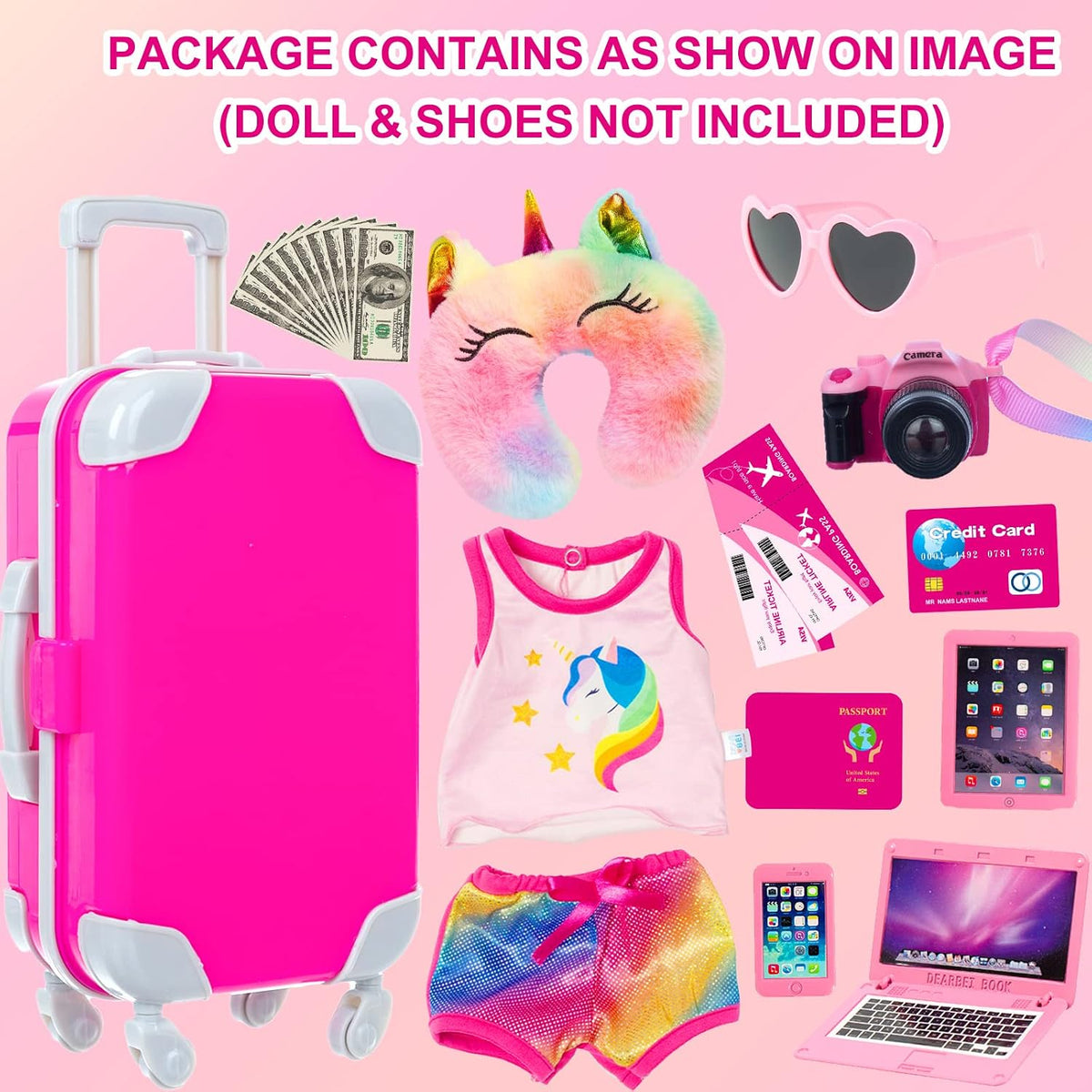 XFEYUE 23 Pcs American 18" Doll Clothes and Accessories Travel Set（No Doll