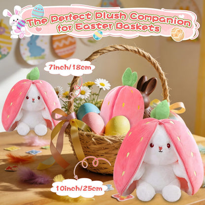 MIAODAM Strawberry Bunny Stuffed Animal,Reversible Cute Bunny Rabbit Plush