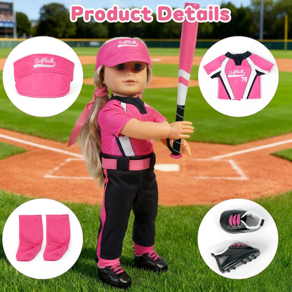 ARTST American18 Inch Doll Softball Accessories and Clothes Outfit Set