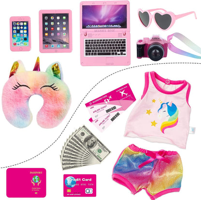 XFEYUE 23 Pcs American 18" Doll Clothes and Accessories Travel Set（No Doll