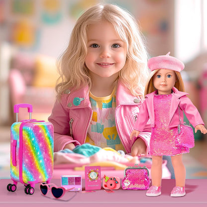 American 18 Inch Doll Suitcase Accessories Clothes Outfit with Makeup Set