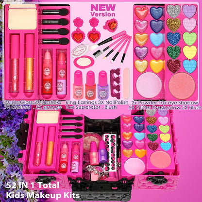 52 PCS Kids Makeup Kit, Safe and Washable Makeup for Kids Princess Toys