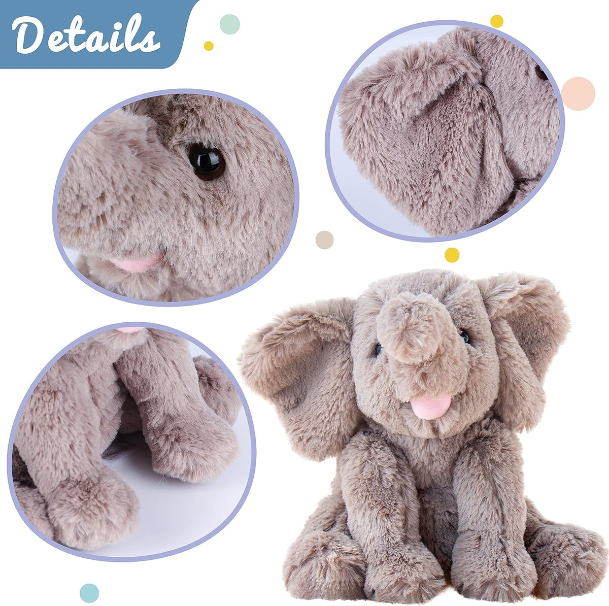 Hopearl Adorable Plush Calf Elephant Toy Floppy Elephish Ultra Soft Haggable Stuffed Animal Birthday Holiday Gift for Boys Girls Kids Toddlers, Gray, 9''