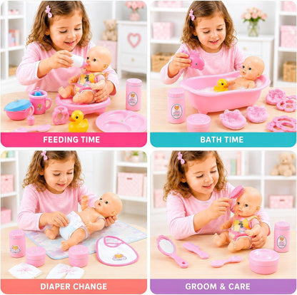 Liberty Imports 28 PCS Baby Doll Accessories Complete Care Set - Doll Feeding Pretend Playset for Kids, Girls with Magic Milk Bottles in a Storage Bag
