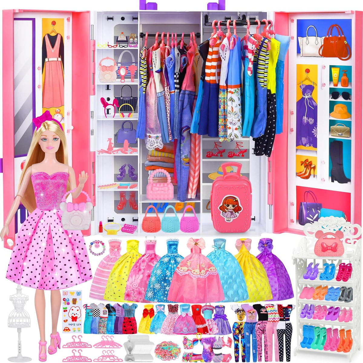 Doll Closet Playset with Doll, 342 Pcs Clothes and Accessories
