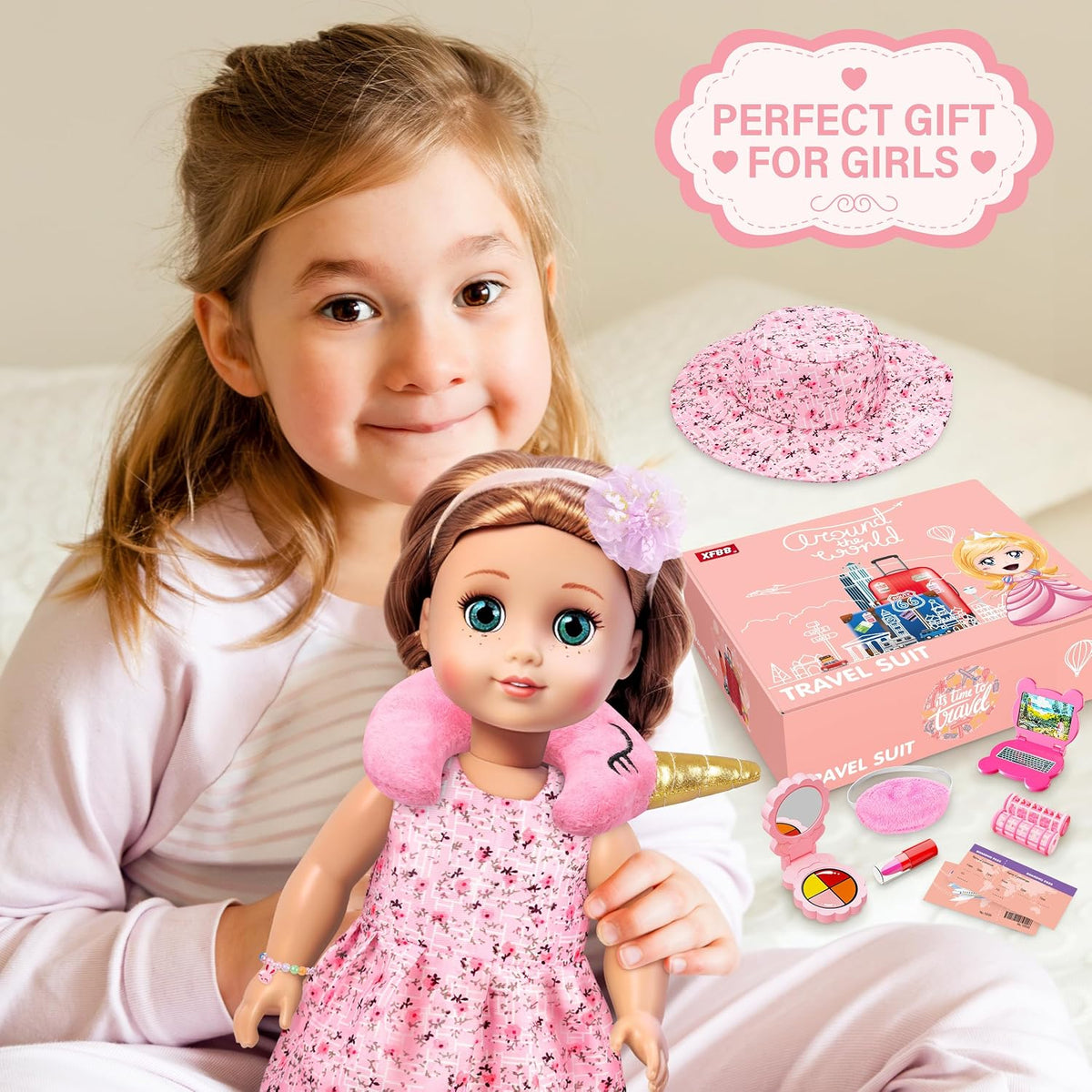 ZJYY 28 Pcs Doll Suitcase Travel Sets, 18 inch Doll Clothes and Accessories