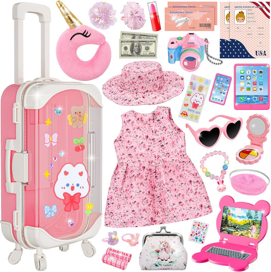 ZJYY 28 Pcs Doll Suitcase Travel Sets, 18 inch Doll Clothes and Accessories