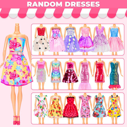 195 Pcs Doll Clothes and Accessories Kit, Include Princess Gowns, Fashion Skirt, Slip Dresses, Tops, Pants, Bikini Swimsuits, Shoes, Crowns, Necklaces, Glasses, Hangers in Gift Box for 11"-12" Dolls