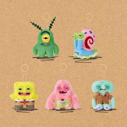 Fuggler Spongebob 5-inch Licensed Keyring Assortment 5 Pack by ZURU – Funny Ugly Monster Stuffed Animal with Human-Like Teeth, Collectible Bag Charm for Kids, Tweens, Teens, Adults
